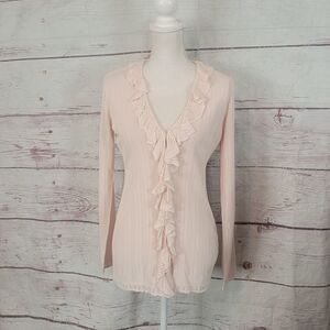 Ralph Lauren Black Label Pink Ruffle Front Cardigan Size Medium